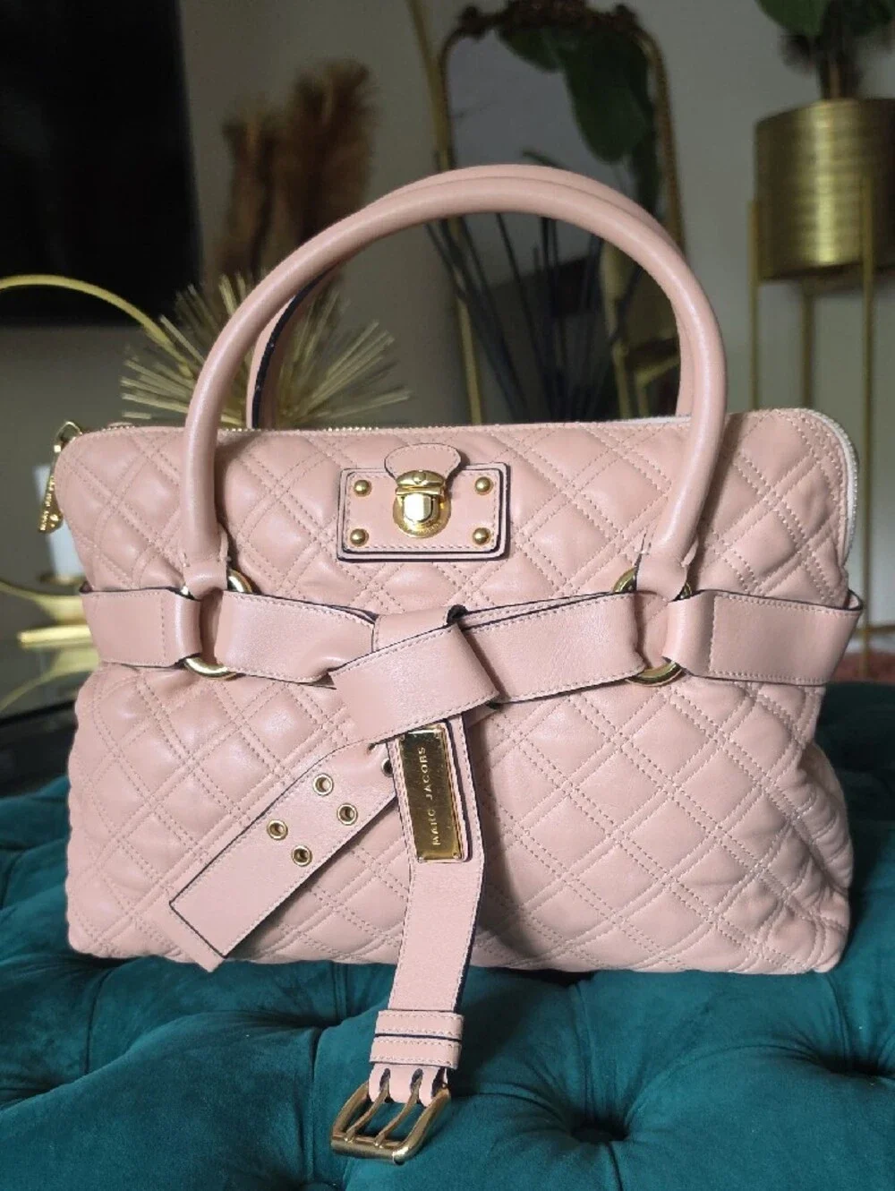 Marc Jacobs Quilted Satchel in Soft Pink with Gold Hardware